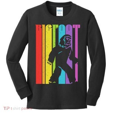 Vintage Retro Rainbow Bigfoot Silhouette Kids Long Sleeve Shirt