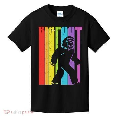 Vintage Retro Rainbow Bigfoot Silhouette Kids T-Shirt