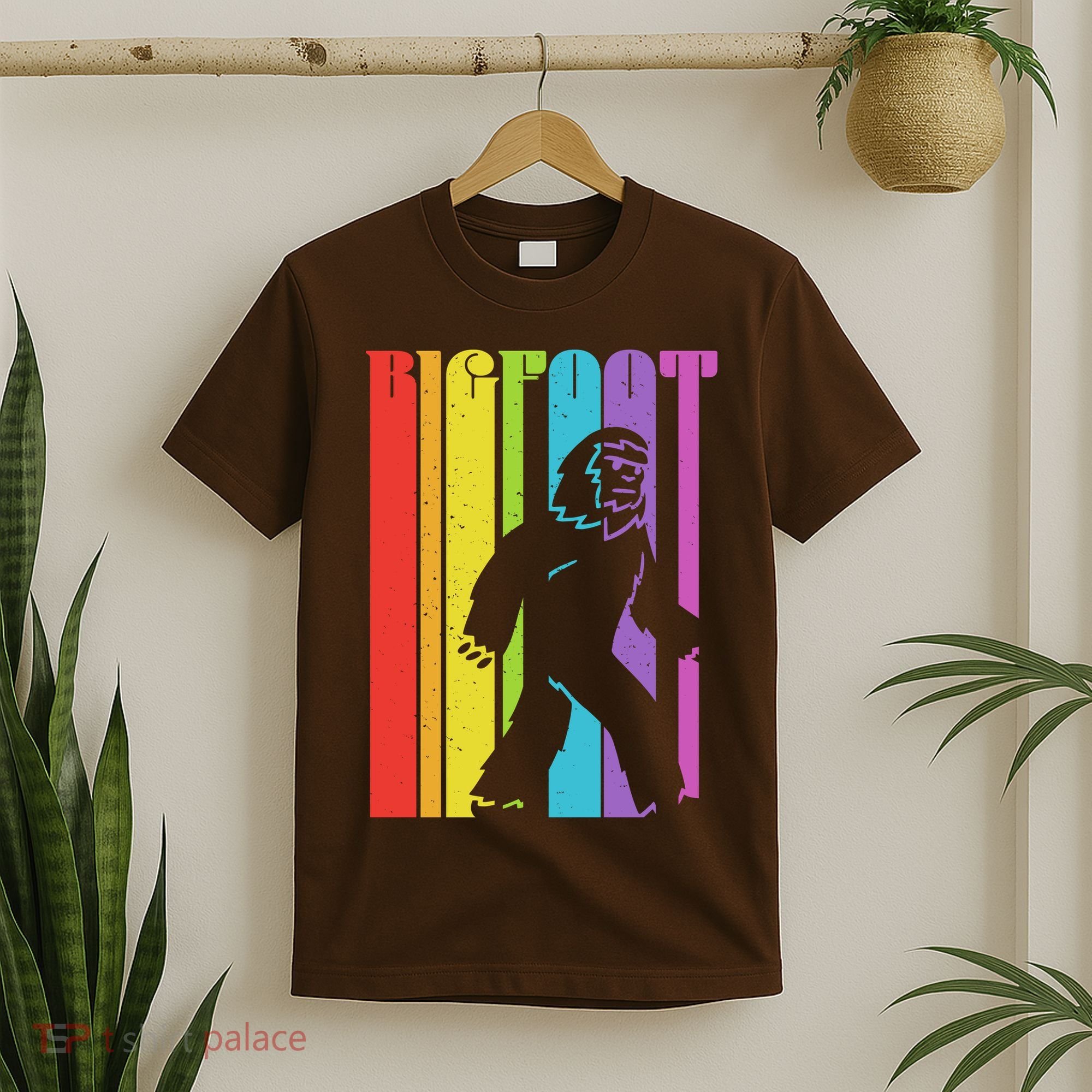 Vintage Retro Rainbow Bigfoot Silhouette T-Shirt