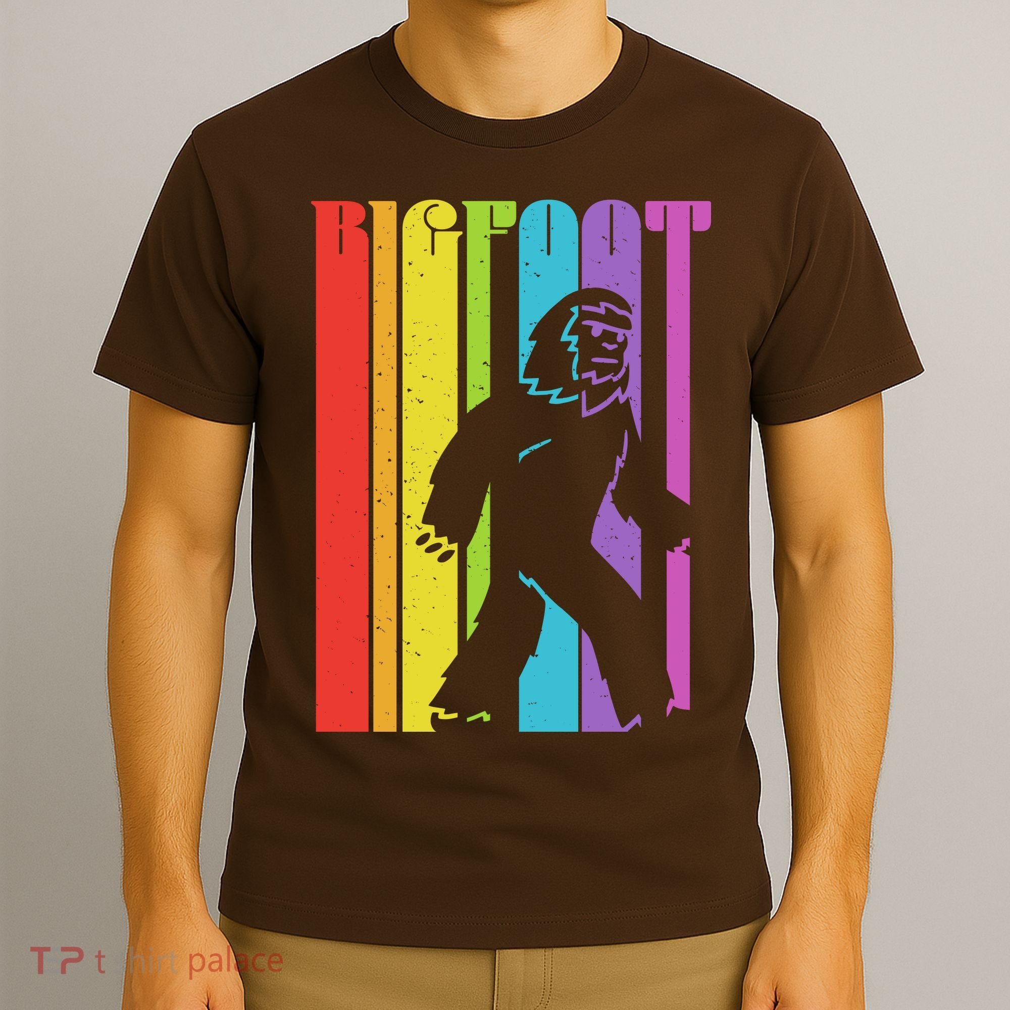 Vintage Retro Rainbow Bigfoot Silhouette T-Shirt