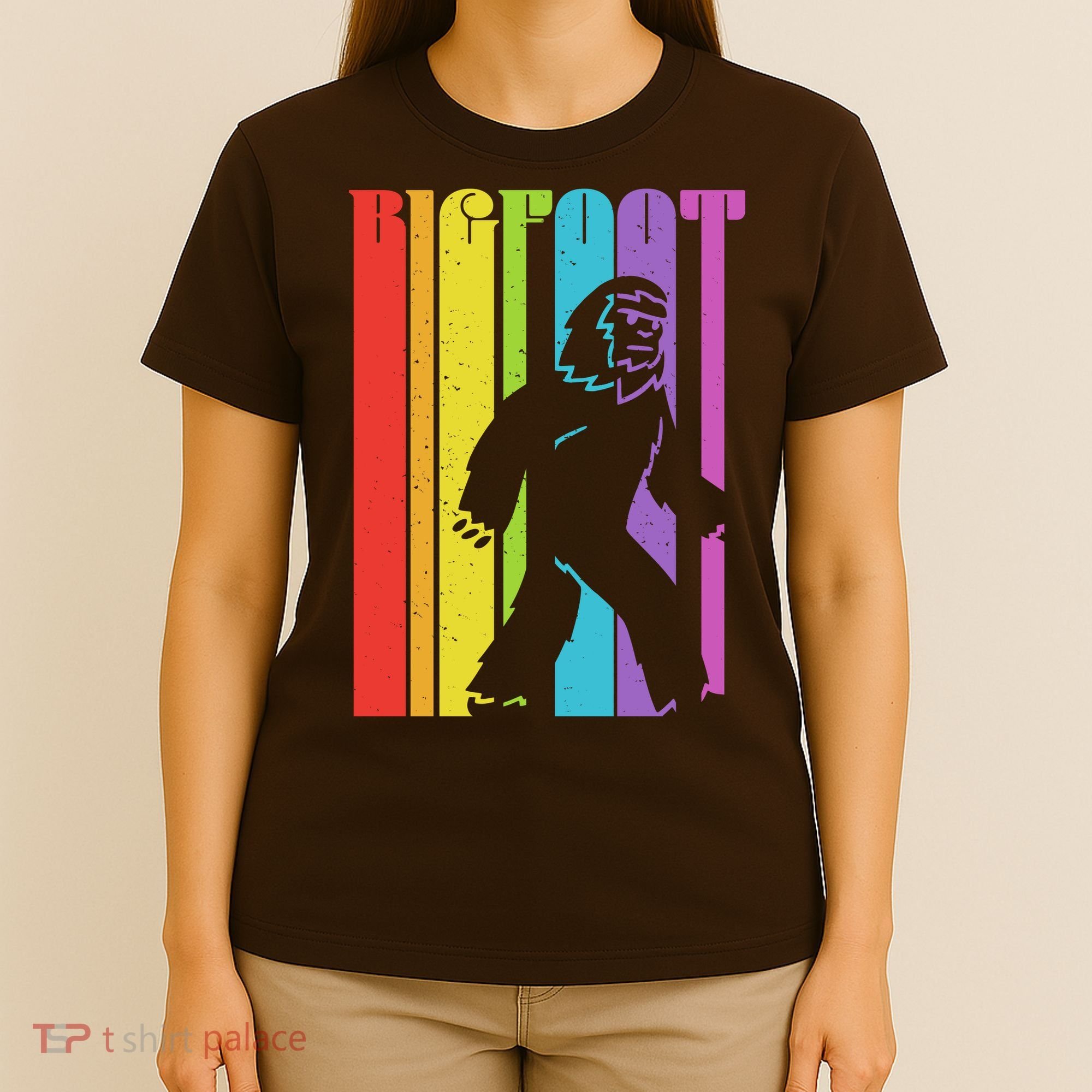 Vintage Retro Rainbow Bigfoot Silhouette T-Shirt