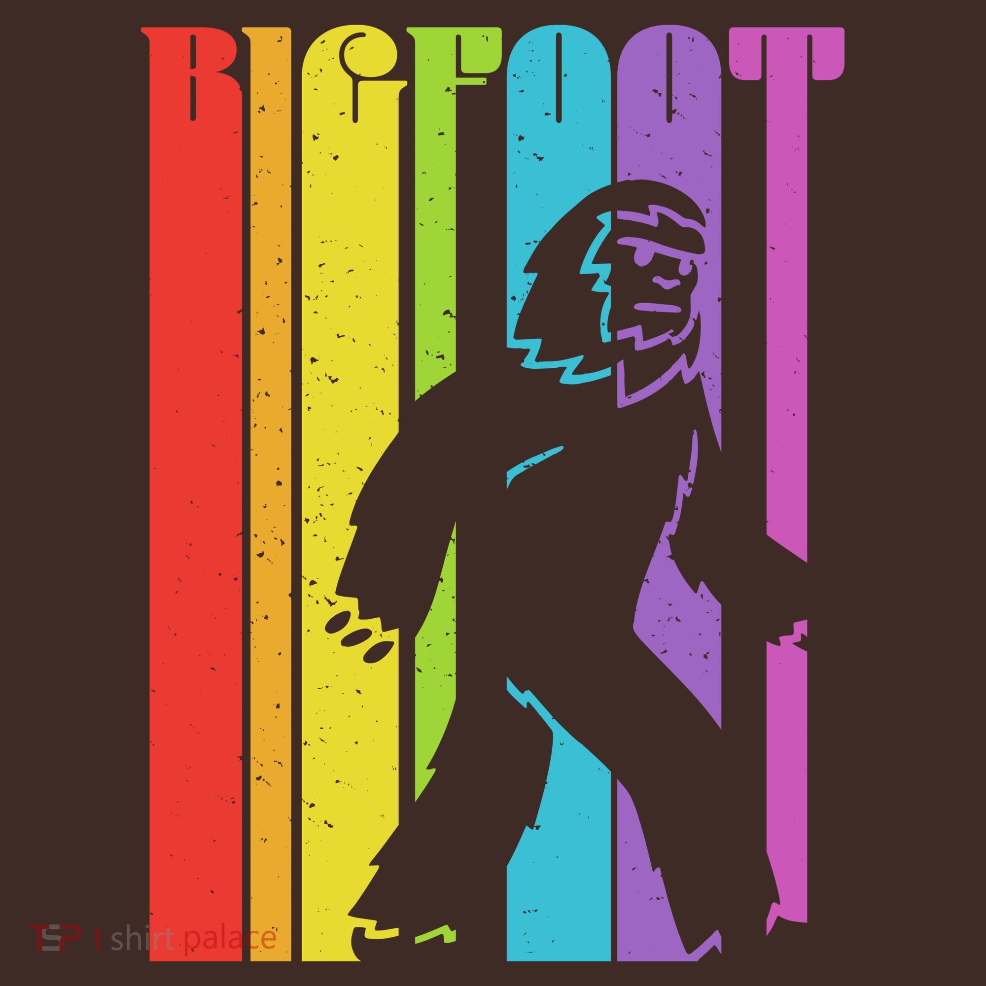 Vintage Retro Rainbow Bigfoot Silhouette T-Shirt