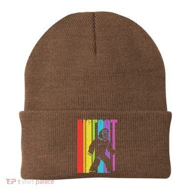 Vintage Retro Rainbow Bigfoot Silhouette Beanie