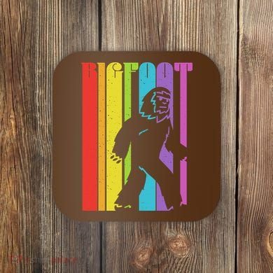 Vintage Retro Rainbow Bigfoot Silhouette Coaster