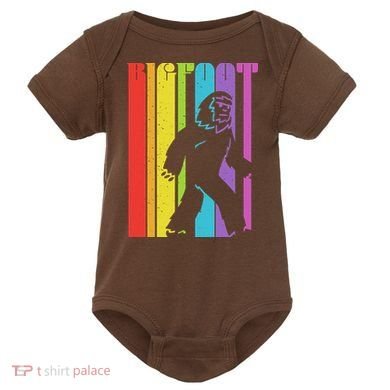 Vintage Retro Rainbow Bigfoot Silhouette Baby Bodysuit