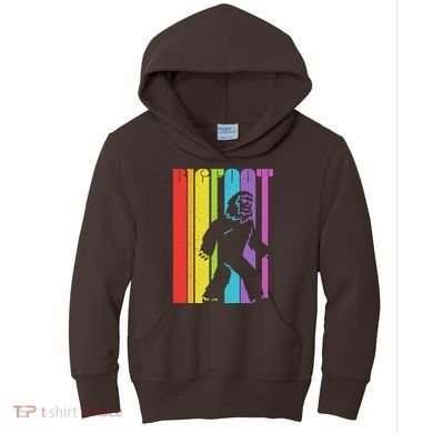 Vintage Retro Rainbow Bigfoot Silhouette Kids Hoodie