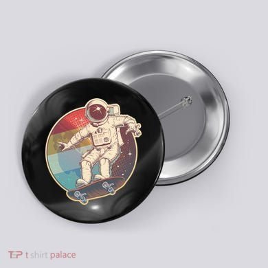 Vintage Retro Skateboarding Astronaut Button