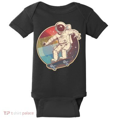 Vintage Retro Skateboarding Astronaut Baby Bodysuit