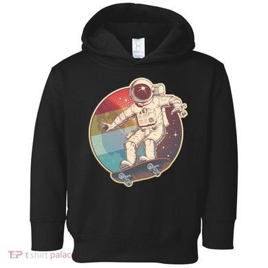 Vintage Retro Skateboarding Astronaut Toddler Hoodie