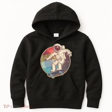 Vintage Retro Skateboarding Astronaut Kids Hoodie