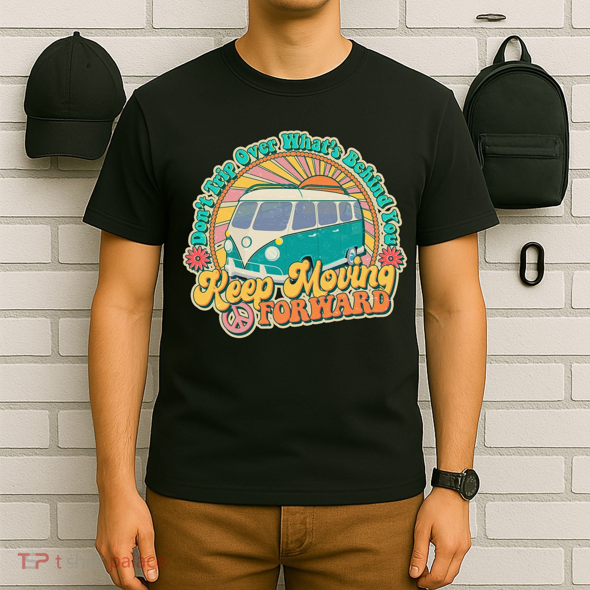 Vintage Retro VW Bus Keep Moving Forward Sunshine T-Shirt