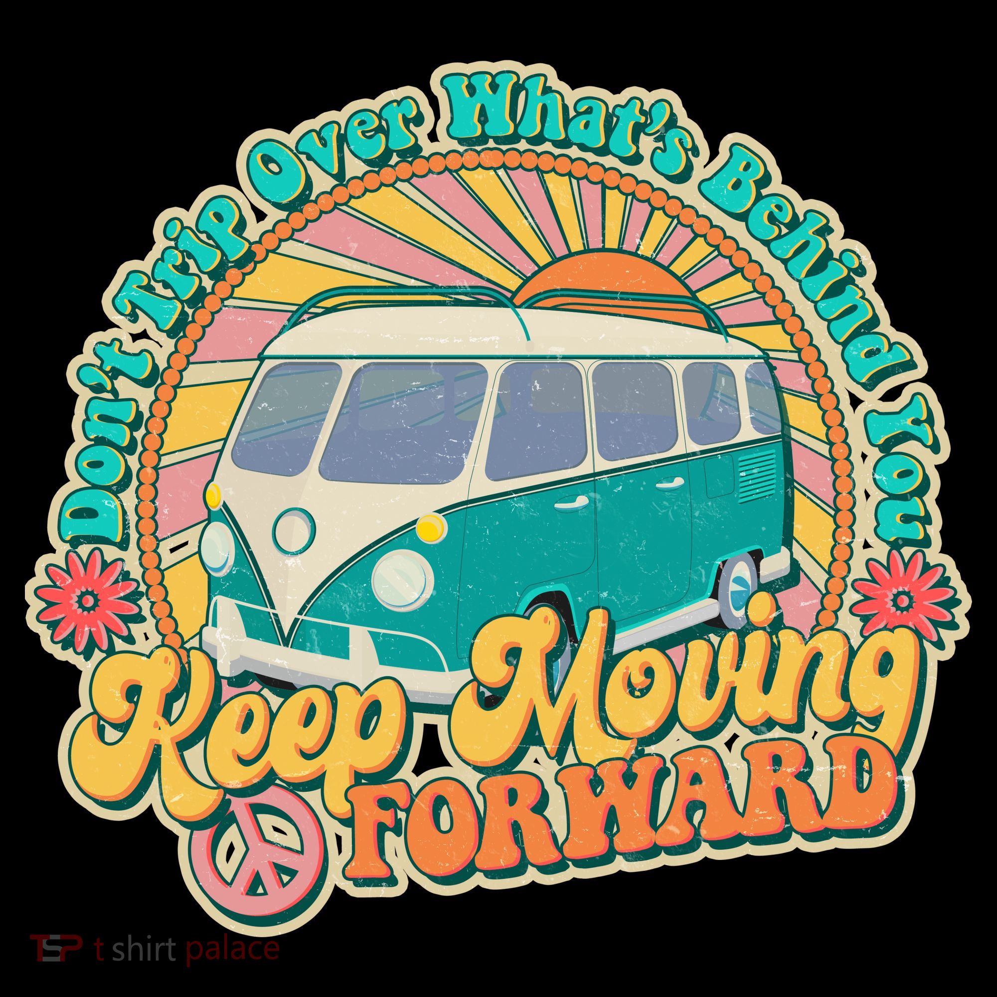 Vintage Retro VW Bus Keep Moving Forward Sunshine T-Shirt