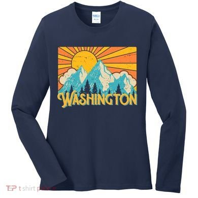 Vintage Retro Washington Sunshine Mountains Women's Long Sleeve Shirt
