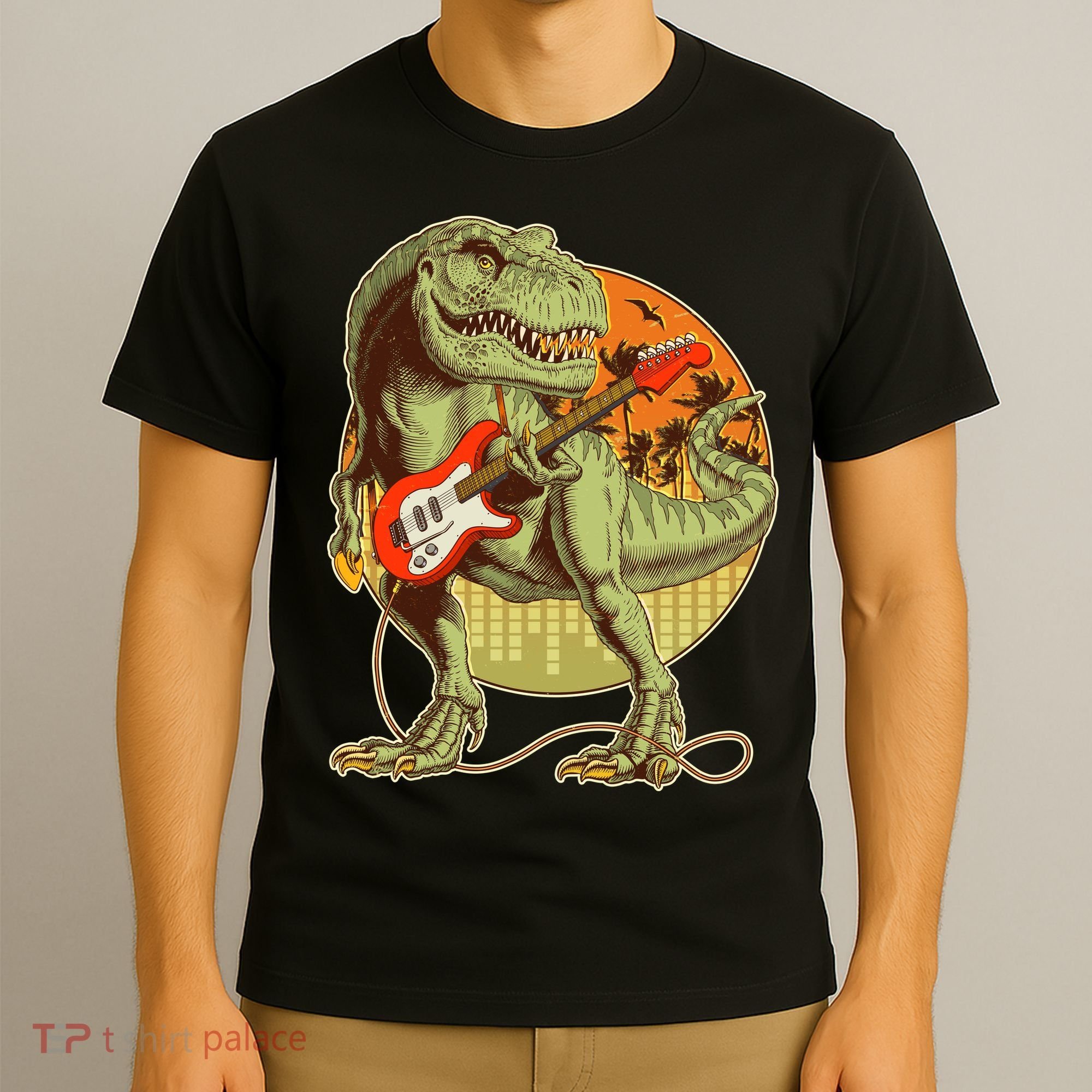 Vintage Rocking Guitar T-Rex Dinosaur T-Shirt