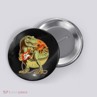 Vintage Rocking Guitar T-Rex Dinosaur Button