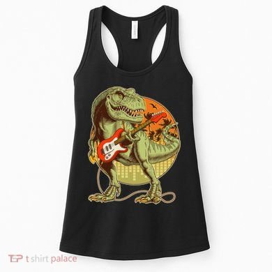 Vintage Rocking Guitar T-Rex Dinosaur Women's Tank Top