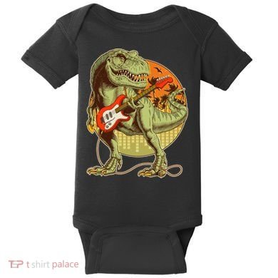 Vintage Rocking Guitar T-Rex Dinosaur Baby Bodysuit