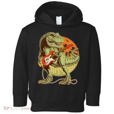 Vintage Rocking Guitar T-Rex Dinosaur Toddler Hoodie