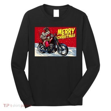 Vintage Santa Biker Riding Chopper Long Sleeve Shirt