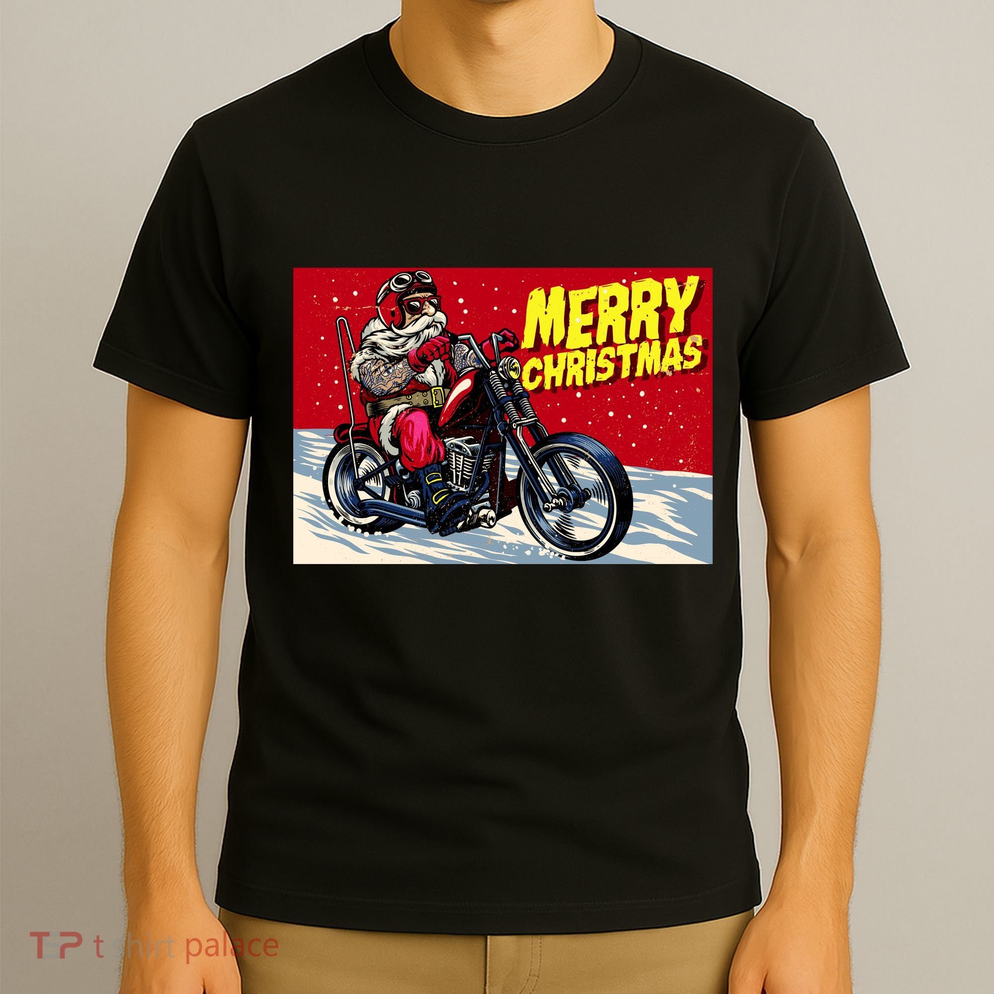 Vintage Santa Biker Riding Chopper T-Shirt