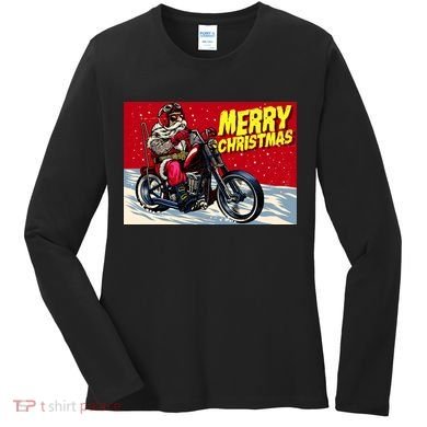 Vintage Santa Biker Riding Chopper Women's Long Sleeve Shirt