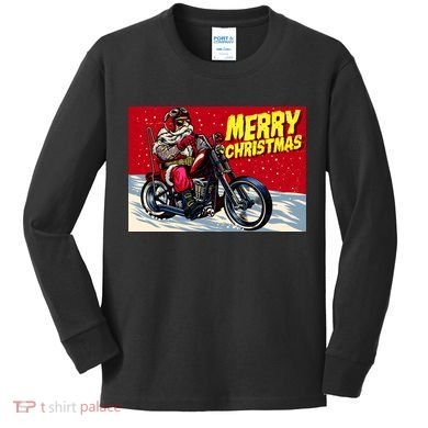 Vintage Santa Biker Riding Chopper Kids Long Sleeve Shirt