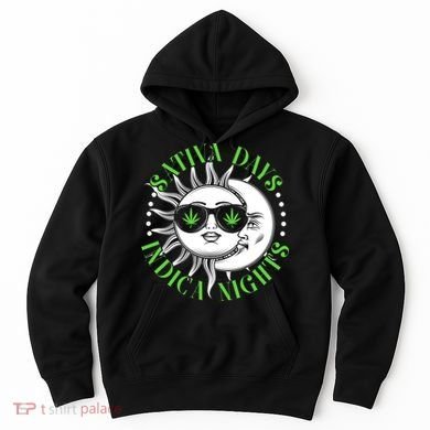 Vintage Sativa Days Indica Nights Sun And Moon Hoodie