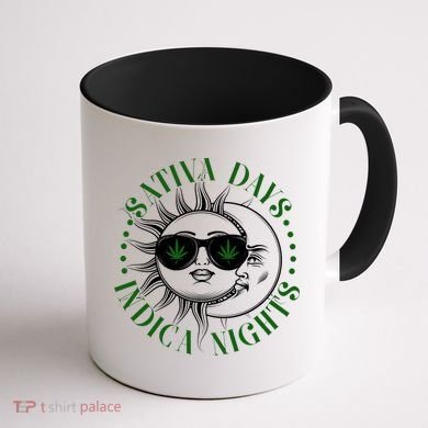 Vintage Sativa Days Indica Nights Sun And Moon Coffee Mug back