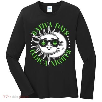 Vintage Sativa Days Indica Nights Sun And Moon Women's Long Sleeve Shirt