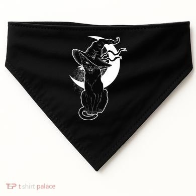 Vintage Scary Halloween Black Cat Moon Witch USA-Made Doggie Bandana