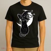 Vintage Scary Halloween Black Cat Moon Witch T-Shirt thumb 3