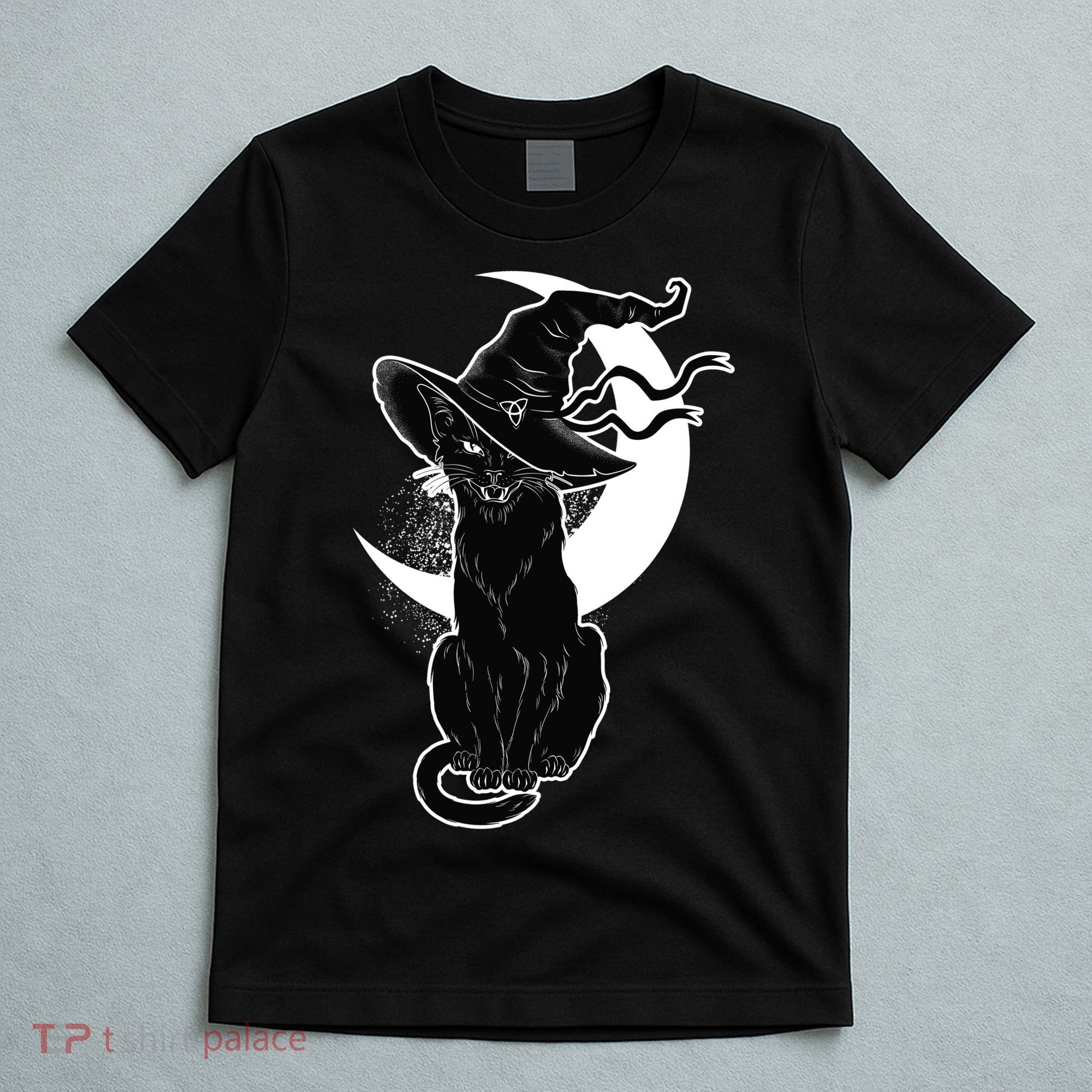 Vintage Scary Halloween Black Cat Moon Witch T-Shirt