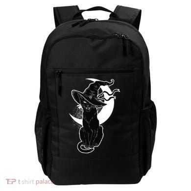 Vintage Scary Halloween Black Cat Moon Witch Backpack