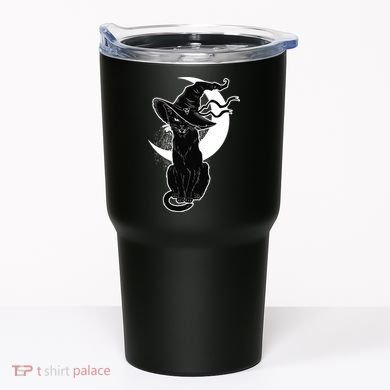Vintage Scary Halloween Black Cat Moon Witch Tumbler