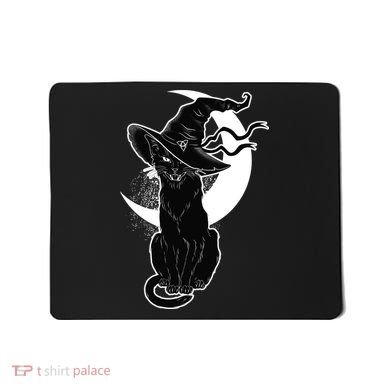 Vintage Scary Halloween Black Cat Moon Witch Mousepad