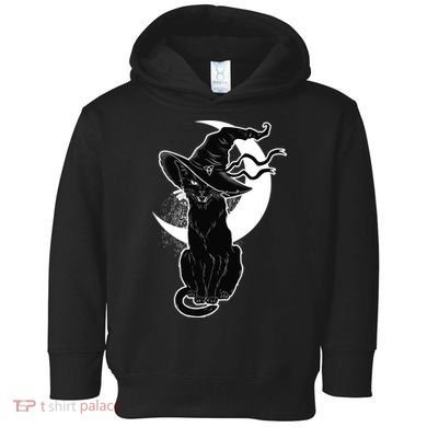 Vintage Scary Halloween Black Cat Moon Witch Toddler Hoodie
