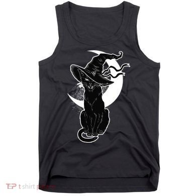 Vintage Scary Halloween Black Cat Moon Witch Tank Top