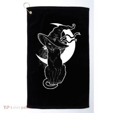 Vintage Scary Halloween Black Cat Moon Witch Golf Towel