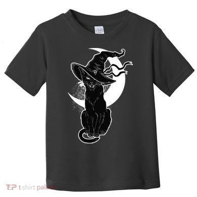 Vintage Scary Halloween Black Cat Moon Witch Toddler T-Shirt
