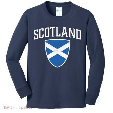 Vintage Scotland Flag Crest Shield Kids Long Sleeve Shirt