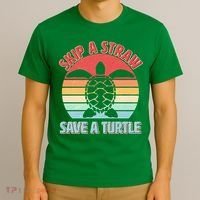 Vintage Skip A Straw Save A Turtle T-Shirt thumb 3