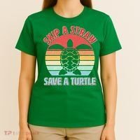 Vintage Skip A Straw Save A Turtle T-Shirt thumb 4
