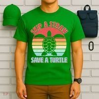 Vintage Skip A Straw Save A Turtle T-Shirt thumb 6