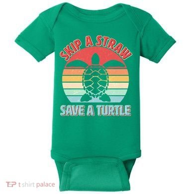 Vintage Skip A Straw Save A Turtle Baby Bodysuit