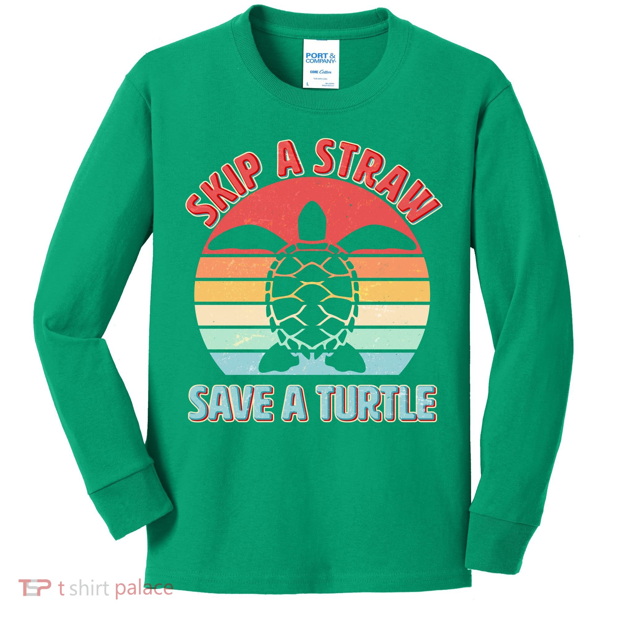 Vintage Skip A Straw Save A Turtle Kids Long Sleeve Shirt