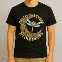 Vintage Steampunk Dragonfly Moon Hello Darkness My Old Friend T-Shirt thumb 3