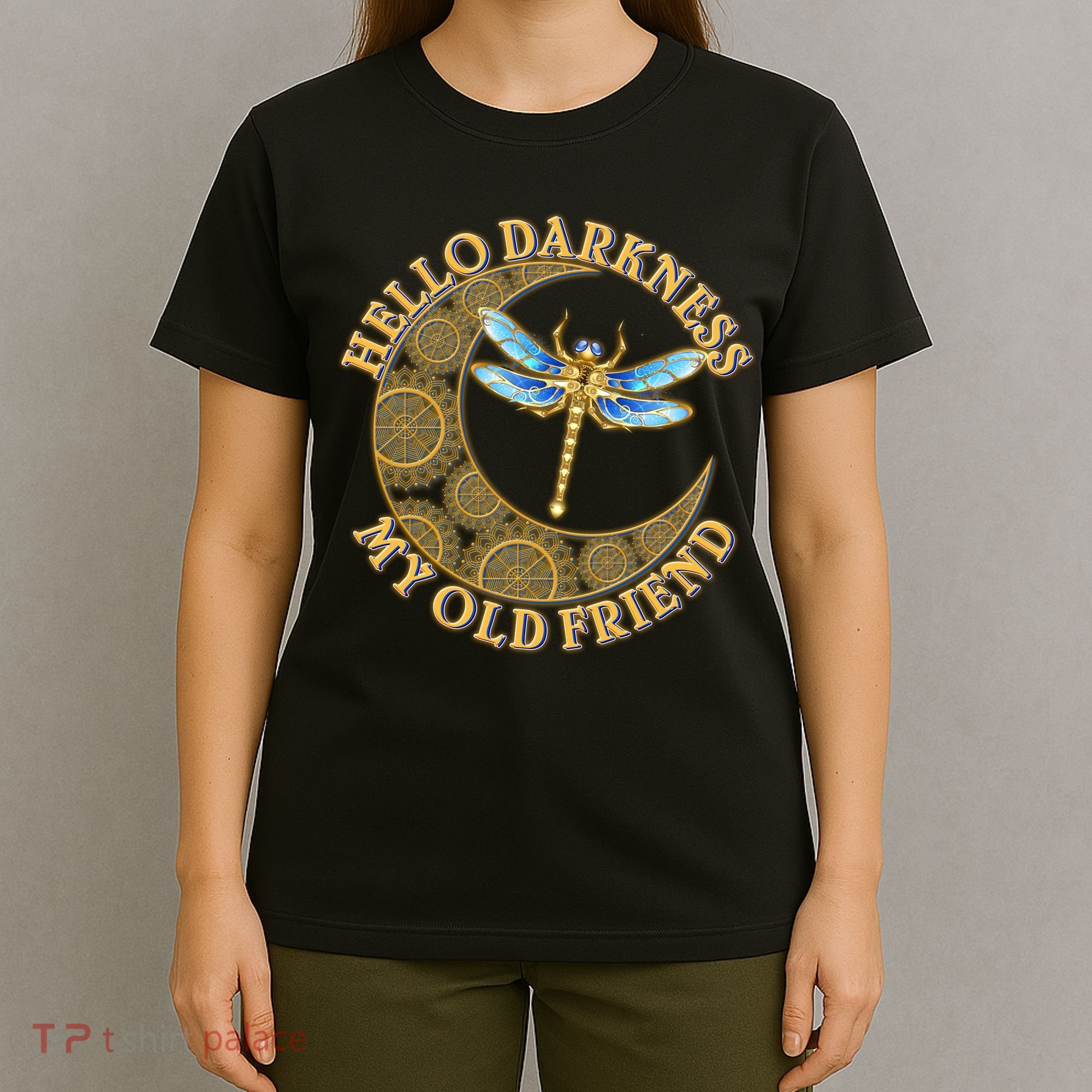 Vintage Steampunk Dragonfly Moon Hello Darkness My Old Friend T-Shirt