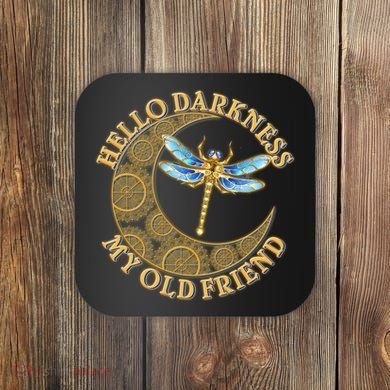 Vintage Steampunk Dragonfly Moon Hello Darkness My Old Friend Coaster