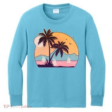 Vintage Summer Beach Emblem Kids Long Sleeve Shirt