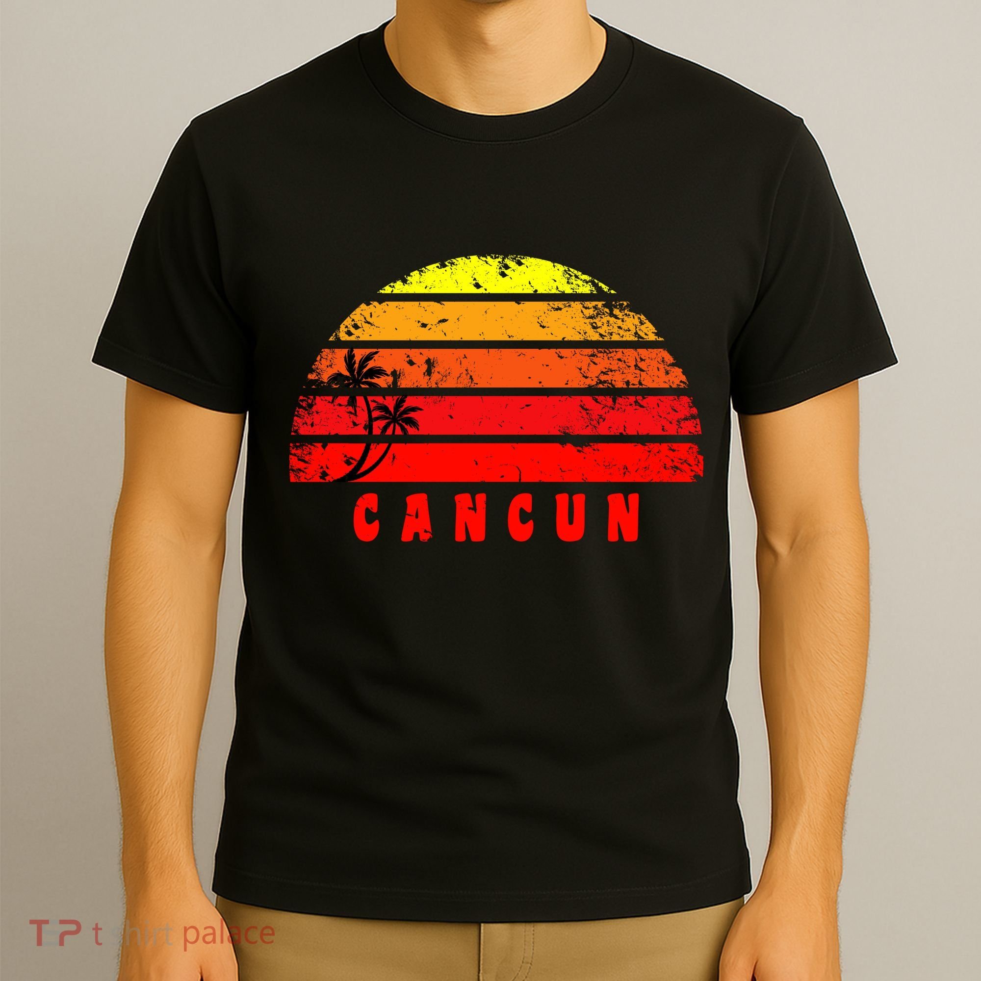 Vintage Sunset Cancun Mexico Palm Tree T-Shirt